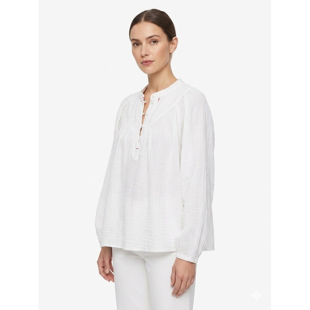 Xirena Avery Cotton Popover Top Sz M Blouse White Cotton Gauze Summer Coastal
